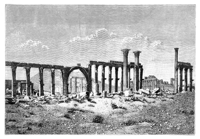 1895年、シリアのパルミラタドムールにある廃墟の列柱 作： Unbekannt