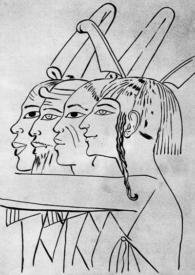 1936年、セティ1世、テベス、エジプトの墓からアフリカとアジアの男性のスケッチ 作： Unbekannt