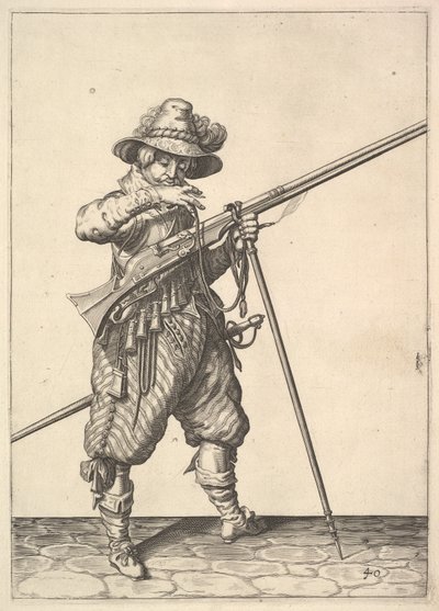 銃士シリーズ、プレート 40 のマッチで吹き飛ばす兵士、Wapenhandelinghe van Ro.... 作： Unbekannt