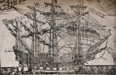 アークロイヤル、c1587と考えられている船の木版画 作： Unbekannt