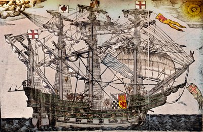 アークロイヤル、c1587と考えられている船の木版画 作： Unbekannt