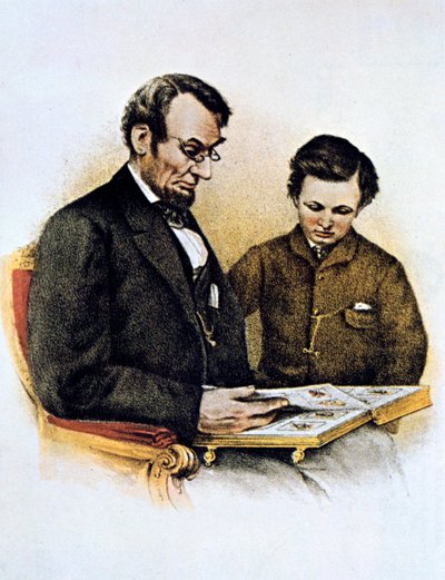 1864年2月9日、エイブラハム・リンカーンと彼の息子タッド 作： Unbekannt