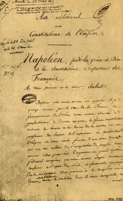 1815年4月22日、1921年、帝国の憲法に対する追加の行為。 作： Unbekannt