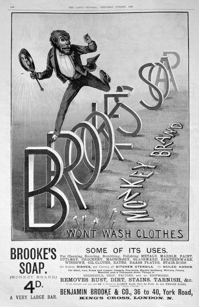 Brookes Monkeyブランドの石鹸の広告、1889 作： Unbekannt