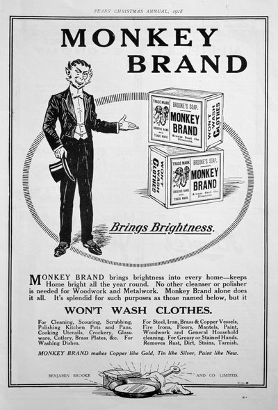 ブルックスモンキーブランドの石鹸の広告、1918年 作： Unbekannt