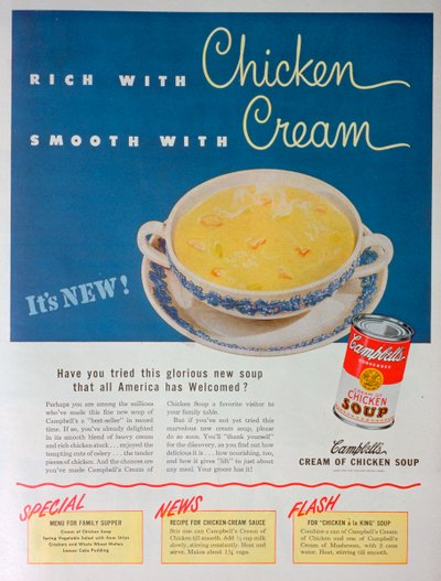 キャンベルの広告チキンスープの濃縮クリーム、1949 作： Unbekannt