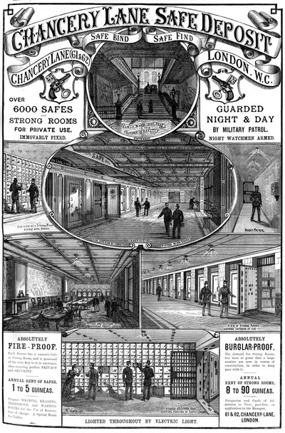 チャンスリーレーンセーフデポジットの広告、ロンドン、1887 作： Unbekannt
