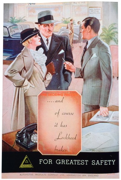 1937年のLeamington SpaのAutomotive Productsによるロッキード車のブレーキの広告 作： Unbekannt