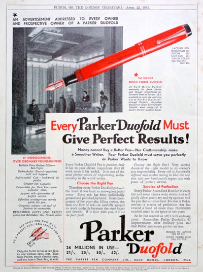 パーカーペンの広告、1931年 作： Unbekannt