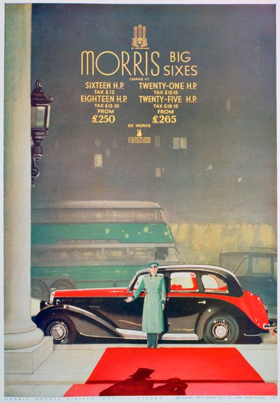 1936年のモリスビッグシックスモーターカーの広告 作： Unbekannt