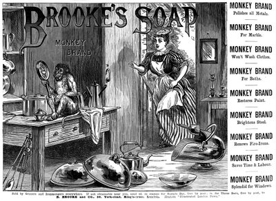 Brookes Monkeyブランドの石鹸の広告、1887 作： Unbekannt