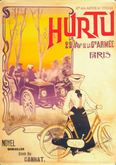 Hurtuの車と自転車の広告、c1900s 作： Unbekannt