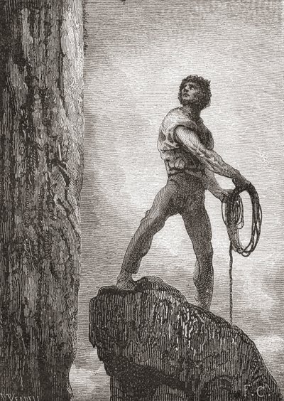 ギュスターヴ・ドーアの作品にちなんで、ヴィクトル・ユーゴーの「海の荒くれ者たち」（1885年発行の「ギュスターヴ・ドーアの生涯と追憶」より）。 作： Unbekannt