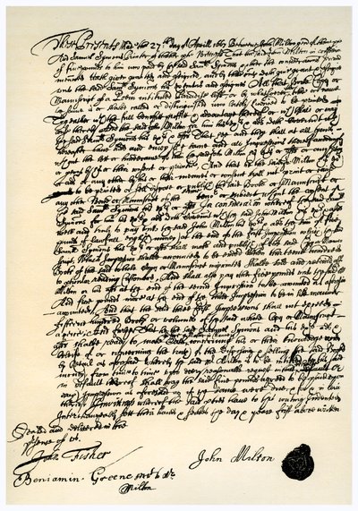 ジョンミルトンとサミュエルシモンズの間の合意、1667年4月27日 作： Unbekannt