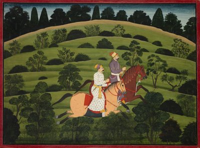 AkruraはDwarkaに向かって乗ります、大きなBasohli Bhagavata Puranaのページ、c。 1760-1765。 作： Unbekannt