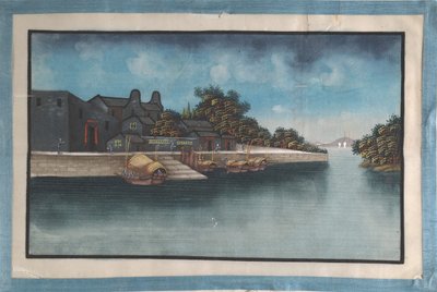 川沿いの風景を描いた 12 の絵画を含むアルバム、19 世紀。 作： Unbekannt