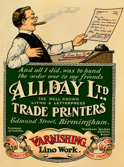 Allday Ltd.、Trade Printersの広告、1910 作： Unbekannt
