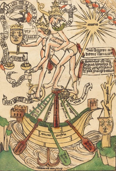 教皇パウルス2世と皇帝フリードリヒ3世の会談の寓話、c。 1470年。 作： Unbekannt