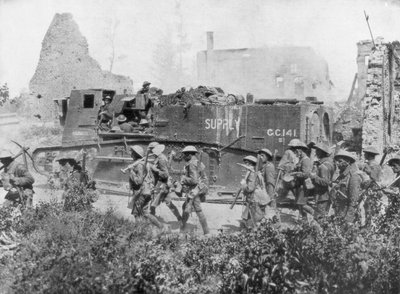 1918年10月27日、解放された町を行進する連合軍 作： Unbekannt