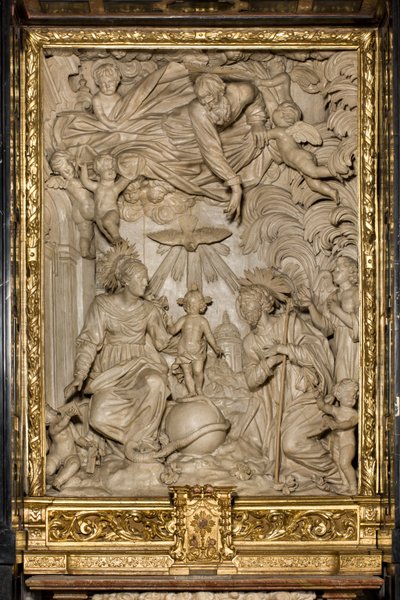 聖ヨセフの祭壇または聖家族の祭壇、高浮彫り、ジャコモ・ベルテシ、1668年、サンタ・マリア・アスンタ大聖堂、大聖堂、クレモナ、ロンバルディア州、イタリア（写真 作： Unbekannt