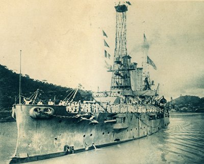 パナマ運河を通過するアメリカ戦艦ミズーリ号 作： Unbekannt