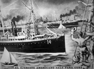 1898年、1920年代にアメリカ軍がキューバに向けて出発 作： Unbekannt