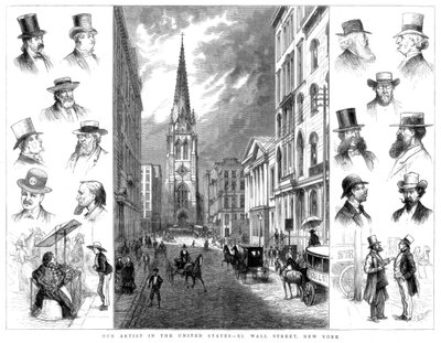 アメリカのビジネスマンとウォールストリート、ニューヨーク、アメリカ、1877 作： Unbekannt