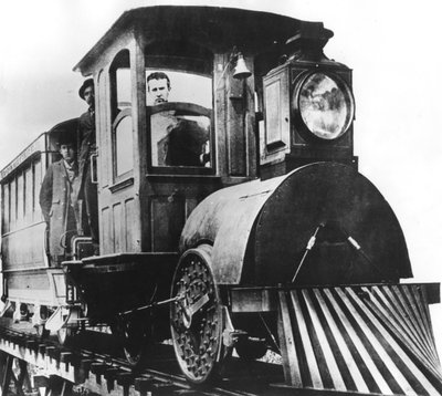 アメリカの発明家、トーマスアルバエジソンが電気鉄道に乗船、1892年 作： Unbekannt