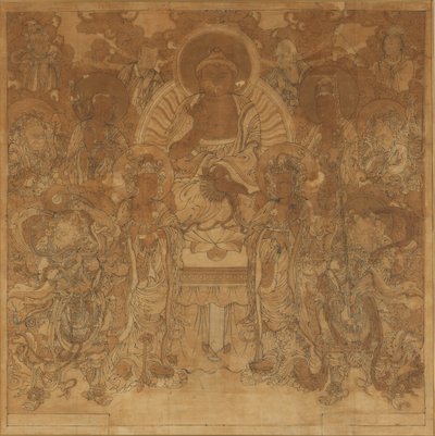 18 世紀後半から 19 世紀初頭の西極楽園での阿弥陀仏の集会。 作： Unbekannt
