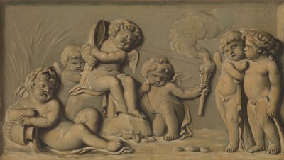 ペアで遊ぶアモリーニ、1770～90年。 作： Unbekannt