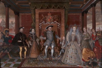 チューダー継承の寓話: ヘンリー 8 世の家族 1590年。 作： Unbekannt