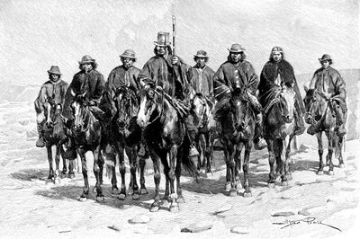 アラウカニアンマプチェ族の首長とそのスタッフ、チリアルゼンチン、1895年 作： Unbekannt