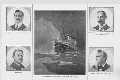 災害に対するアーティストの印象、および関連する人々の肖像画、1912年4月20日。 作： Unbekannt