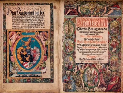 初期のサインアルバム：マーティンルターの作品からのハウスポスティル、c1550 作： Unbekannt