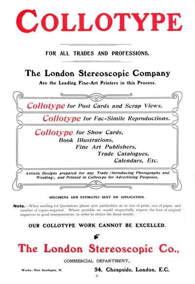London Stereoscopic Companyが提供するコロタイププロセスの広告、1903 作： Unbekannt