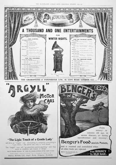 1905年のクリスマス、イラスト入りロンドンニュースの広告ページ 作： Unbekannt