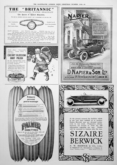 1916年のクリスマス、イラスト入りロンドンニュースの広告ページ 作： Unbekannt