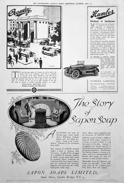 1920年代のクリスマス番号、イラスト入りロンドンニュースの広告ページ 作： Unbekannt