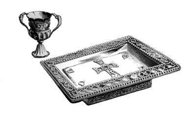 エナメルを塗った金の祭壇皿と聖杯、4世紀または5世紀、1870年 作： Unbekannt