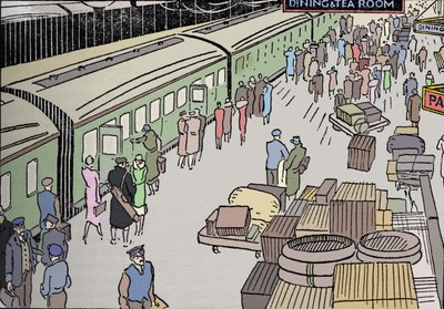 1930年代の鉄道駅のイラスト、1937 作： Unbekannt