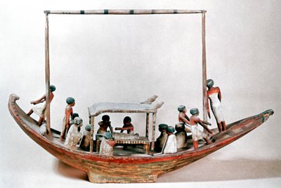 墓にミイラを運ぶボートの古代エジプトモデル 作： Unbekannt