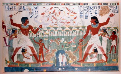 古代エジプト人が棒を投げて野鳥を狩る 作： Unbekannt