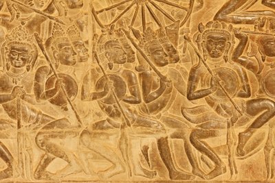 アンコールワット クルクシェトラの戦いのレリーフ彫刻の詳細（カンボジア、シェムリアップ 作： Unbekannt