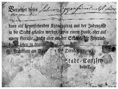 反ユダヤ主義：フランクフルトでユダヤ人に発行されたパス、1790年1956年 作： Unbekannt