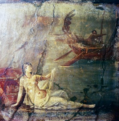 テセウスに捨てられたアリアドネ、ヘルクラネウムのローマ壁画、1世紀 作： Unbekannt