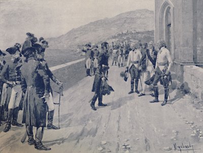 1896年、ジェノヴァ近郊のコルニリアーノでマセナス降伏の手配 作： Unbekannt