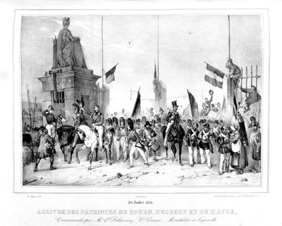 1830年7月30日、パリのルーアン、エルボー、ルアーブルの愛国者の到着 作： Unbekannt