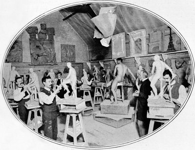 彫刻モデリングクラスの美術学生、ロンドン、c1900 1901 作： Unbekannt