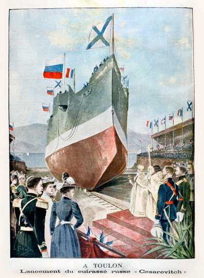 トゥーロンで、ロシア戦艦Cesarevitchを打ち上げ、1901 作： Unbekannt