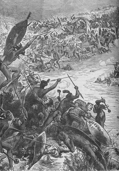 1879年、イントム川での第80連隊の護衛に対するズールスの攻撃、c1880 作： Unbekannt